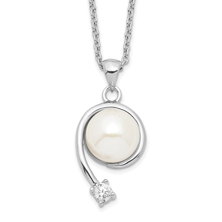 Sterling Silver 8-9mm Cultured Pearl and CZ 8-9mm 17 inch Necklace