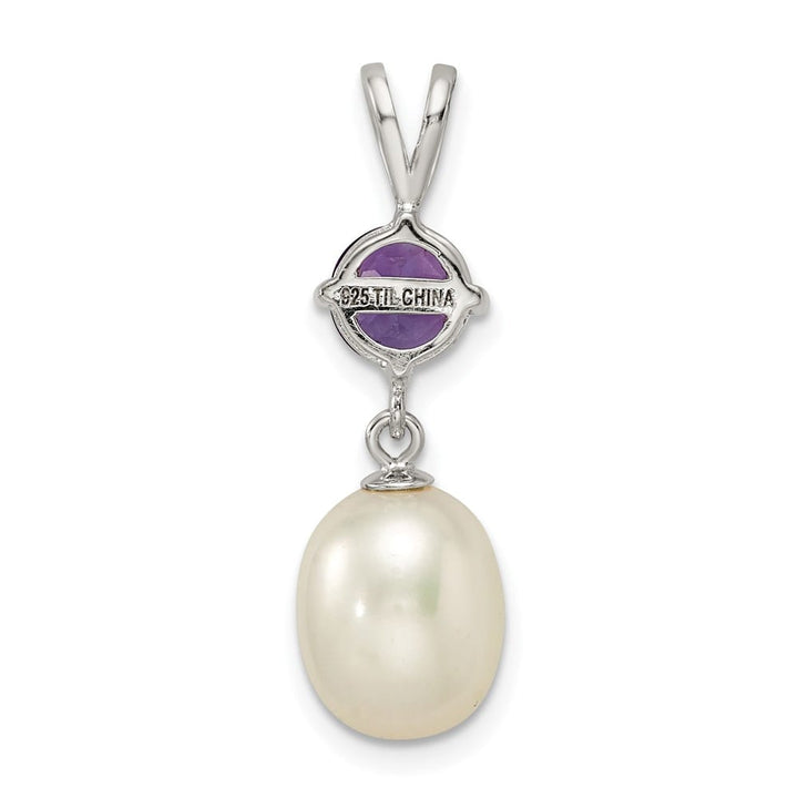 Sterling Silver 8-9mm Freshwater Pearl and Amethyst Teardrop Pendant