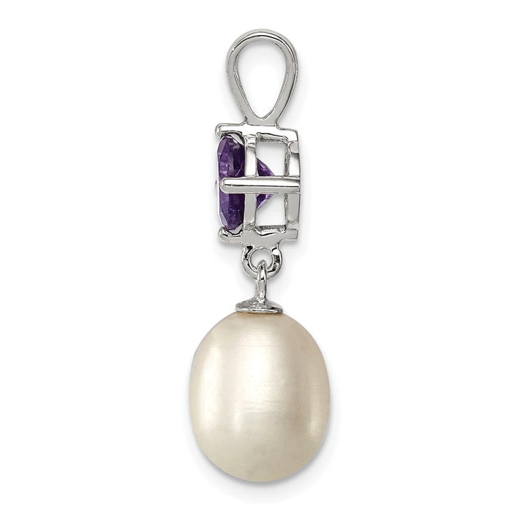 Sterling Silver 8-9mm Freshwater Pearl and Amethyst Teardrop Pendant