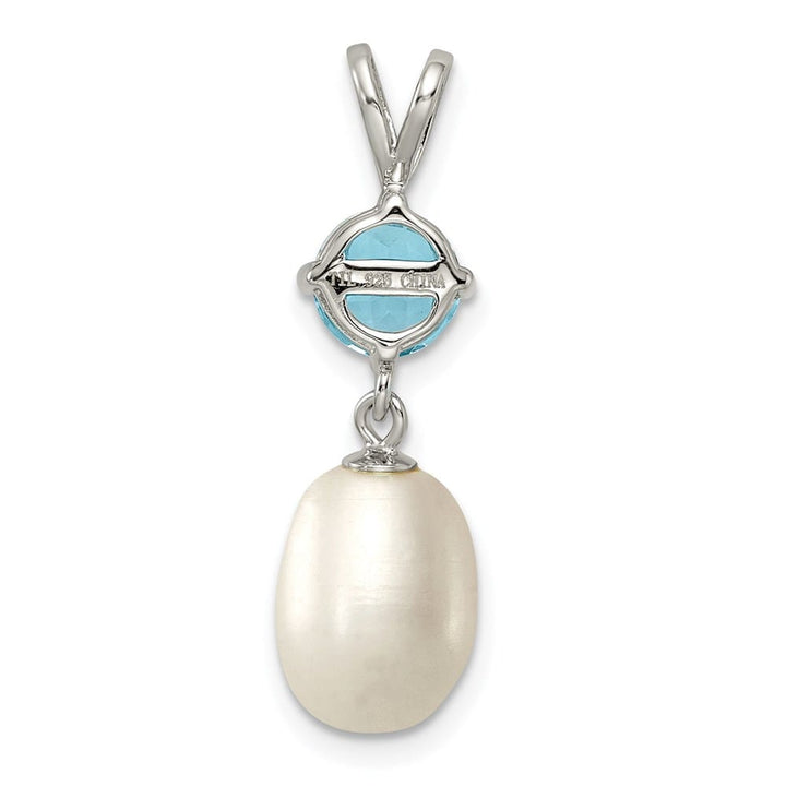 Sterling Silver 8-9mm Freshwater Pearl and Blue Topaz Teardrop Pendant