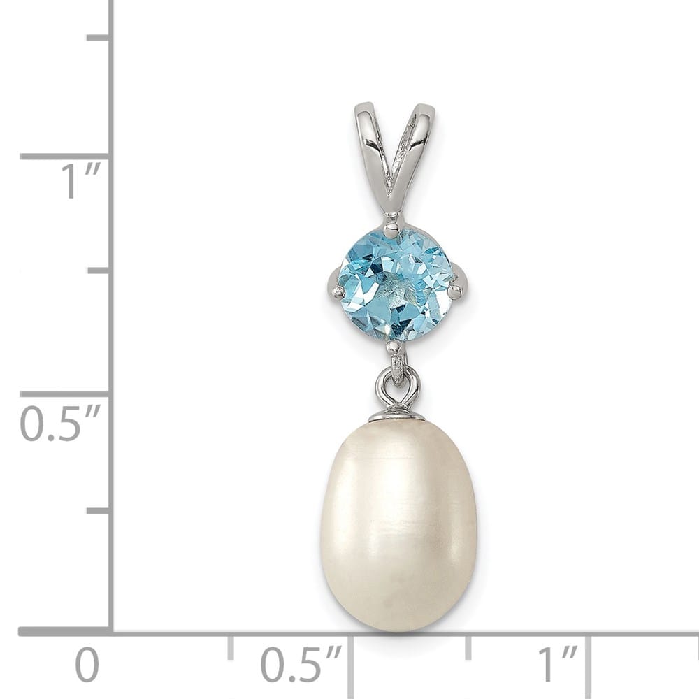 Sterling Silver 8-9mm Freshwater Pearl and Blue Topaz Teardrop Pendant