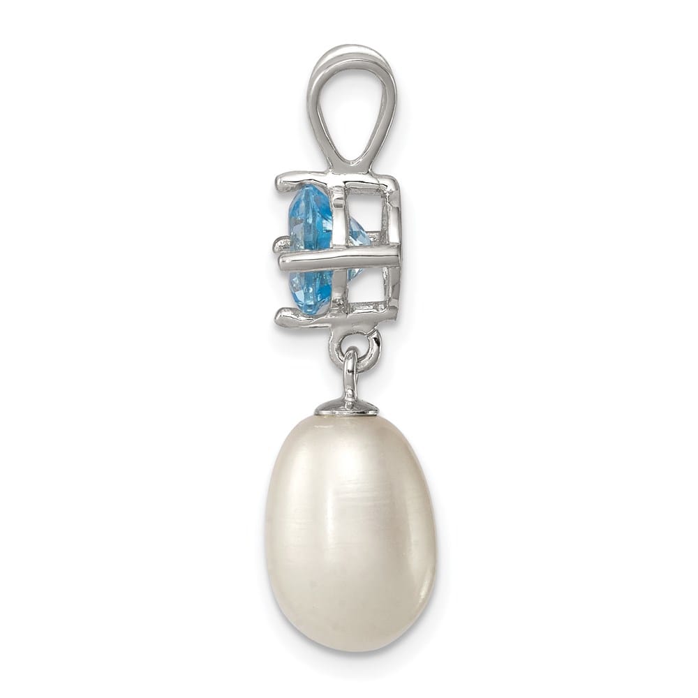 Sterling Silver 8-9mm Freshwater Pearl and Blue Topaz Teardrop Pendant