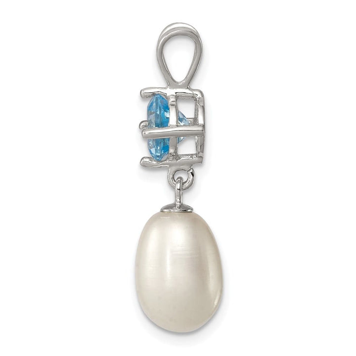 Sterling Silver 8-9mm Freshwater Pearl and Blue Topaz Teardrop Pendant