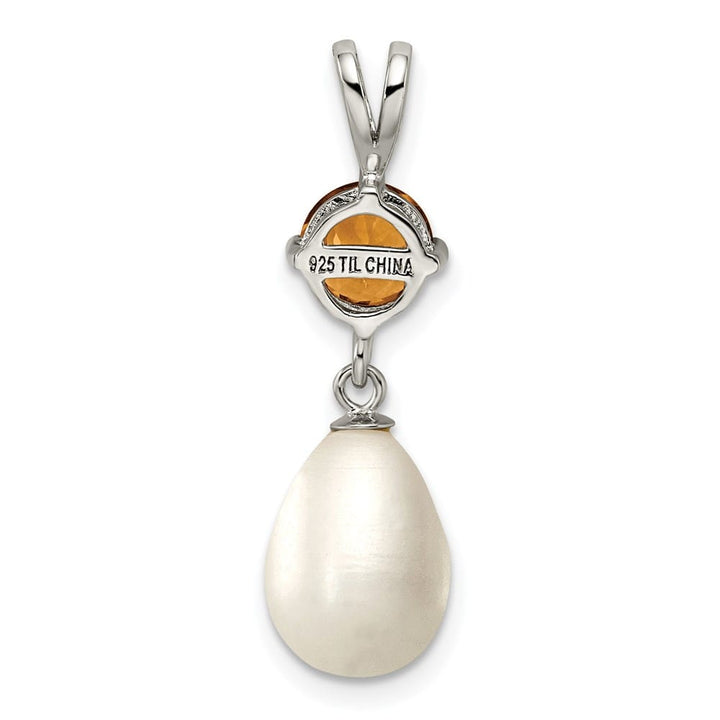Sterling Silver 8-9mm Freshwater Pearl and Citrine Teardrop Pendant