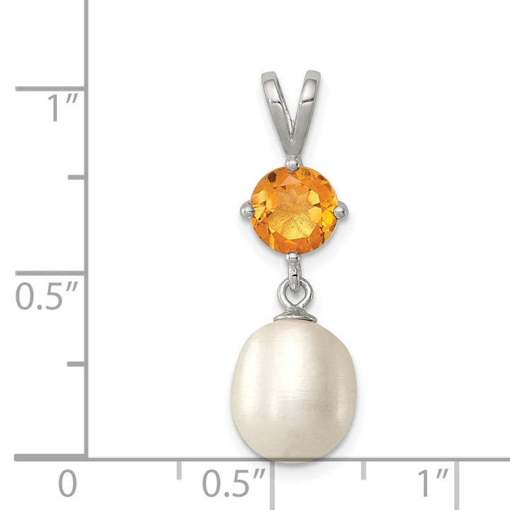 Sterling Silver 8-9mm Freshwater Pearl and Citrine Teardrop Pendant