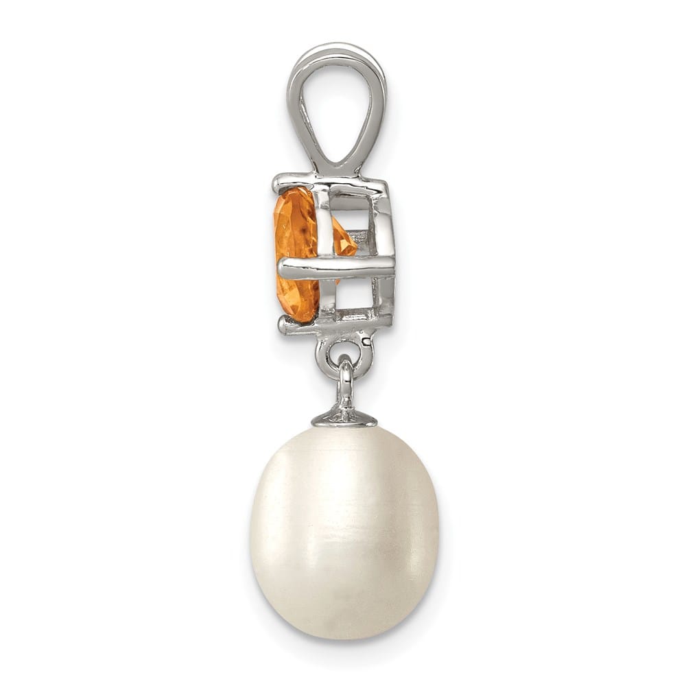 Sterling Silver 8-9mm Freshwater Pearl and Citrine Teardrop Pendant