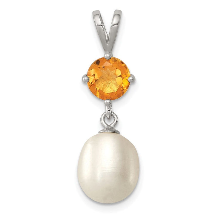 Sterling Silver 8-9mm Freshwater Pearl and Citrine Teardrop Pendant