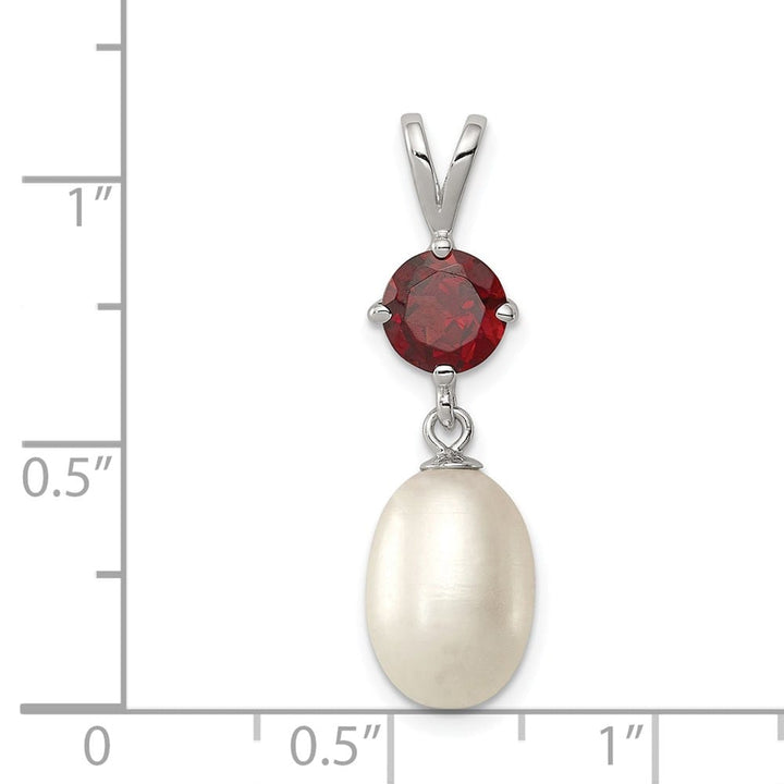Sterling Silver 8-9mm Freshwater Pearl and Garnet Teardrop Pendant