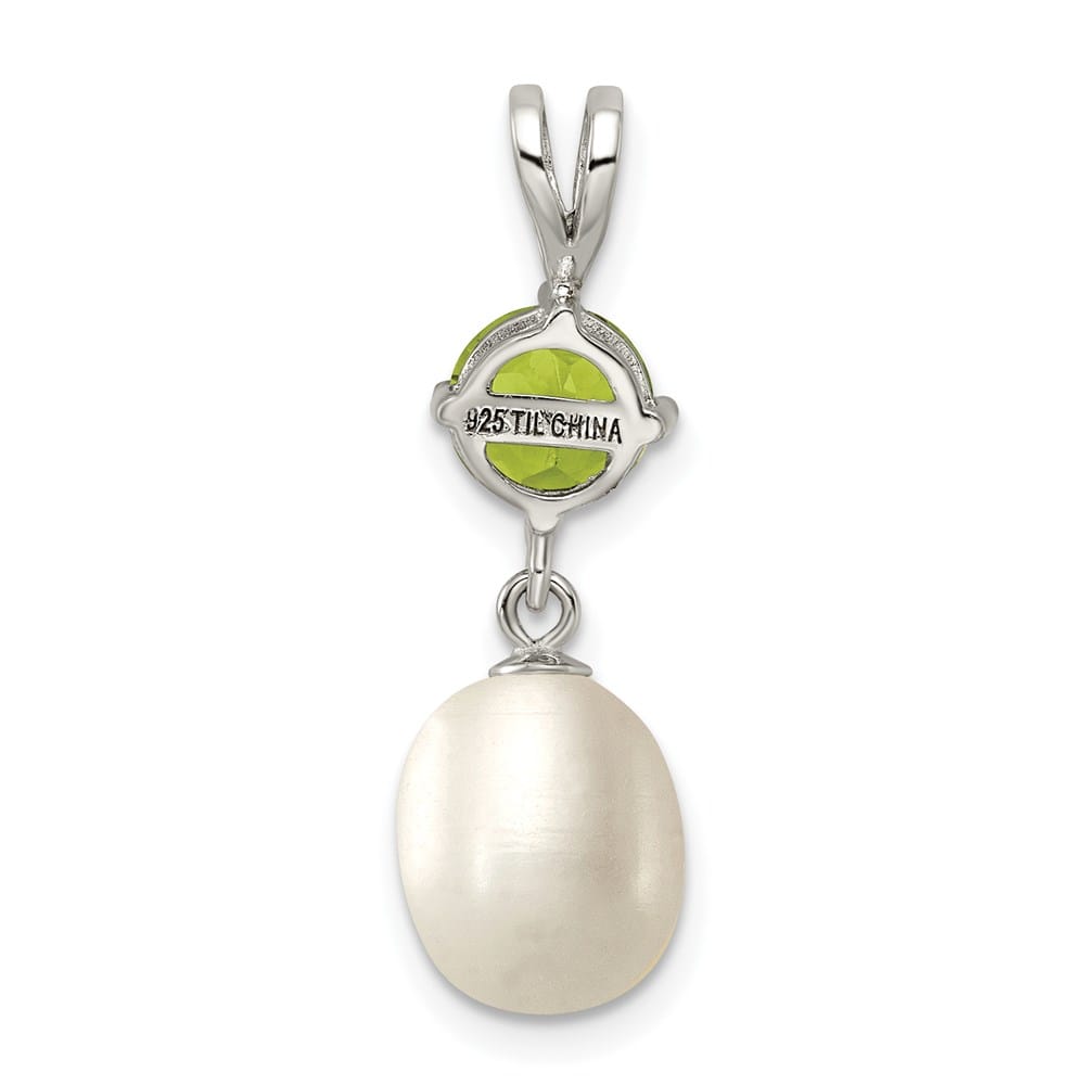 Sterling Silver 8-9mm Freshwater Pearl and Peridot Teardrop Pendant
