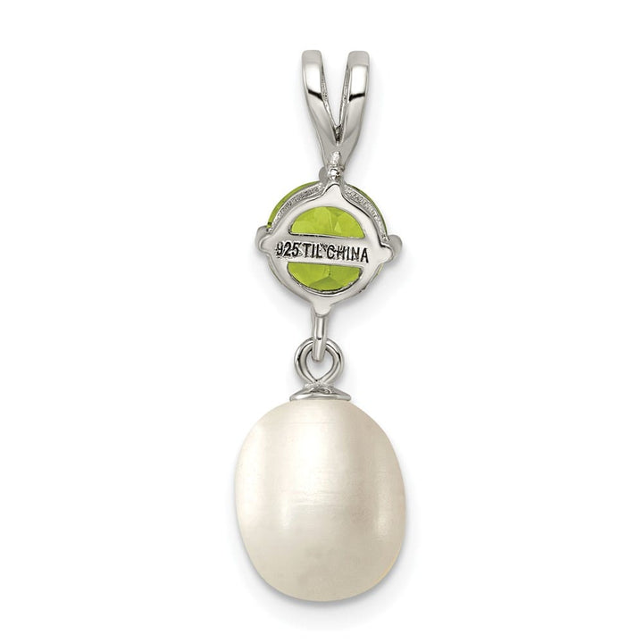 Sterling Silver 8-9mm Freshwater Pearl and Peridot Teardrop Pendant
