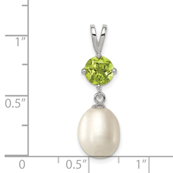 Sterling Silver 8-9mm Freshwater Pearl and Peridot Teardrop Pendant