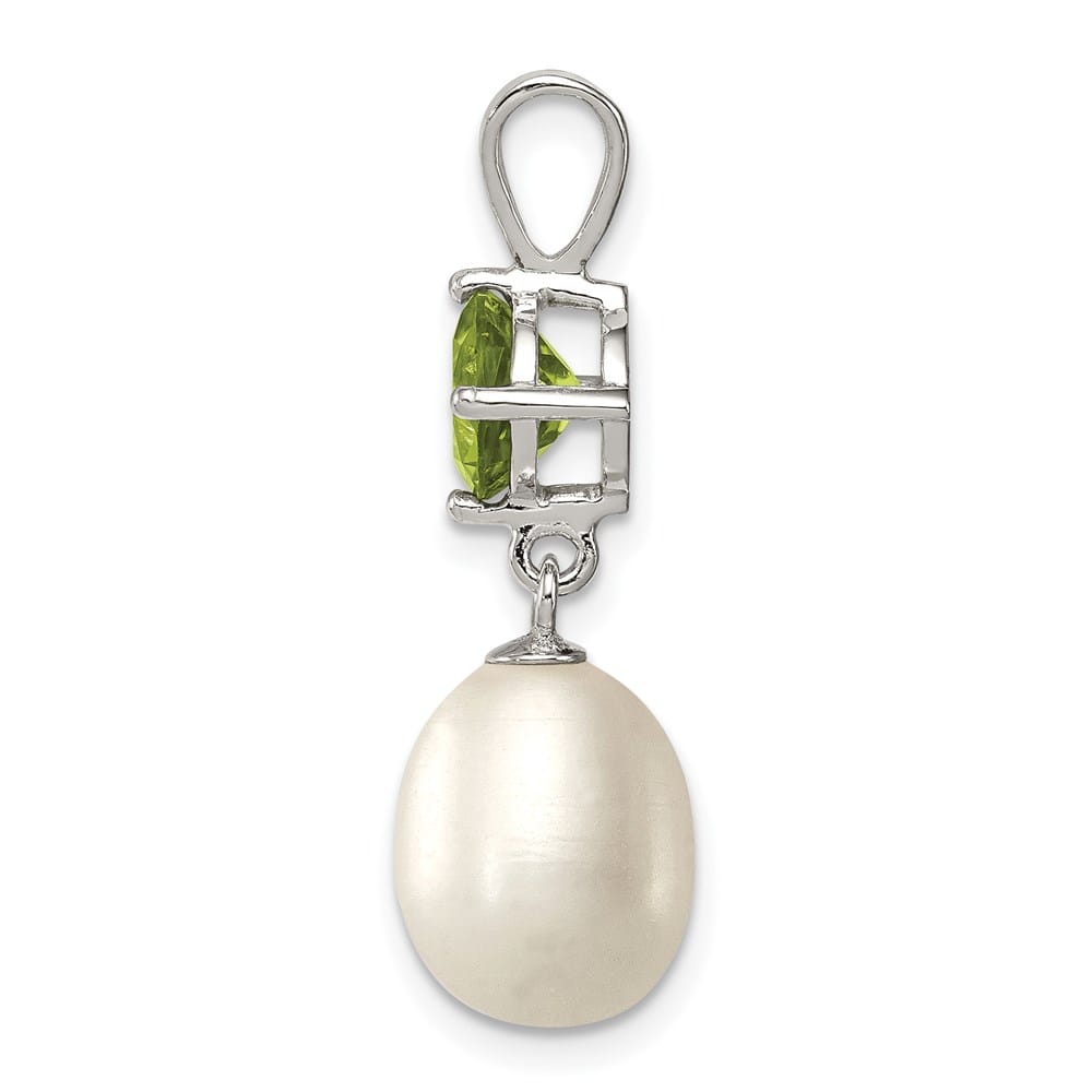 Sterling Silver 8-9mm Freshwater Pearl and Peridot Teardrop Pendant