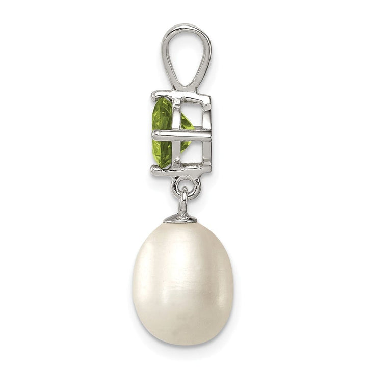 Sterling Silver 8-9mm Freshwater Pearl and Peridot Teardrop Pendant