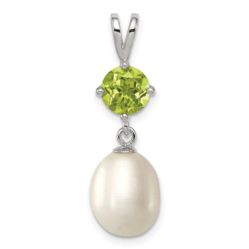 Sterling Silver 8-9mm Freshwater Pearl and Peridot Teardrop Pendant