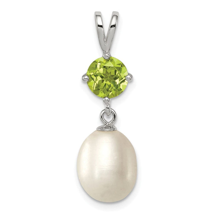 Sterling Silver 8-9mm Freshwater Pearl and Peridot Teardrop Pendant