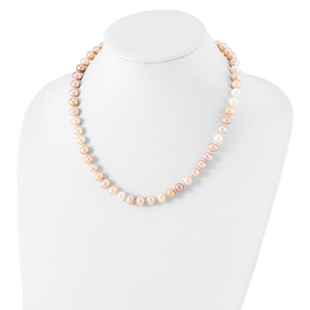 Sterling Silver 8-9mm Multi-Color Cultured Pearl 18 inch Necklace