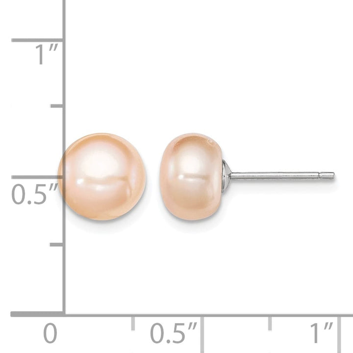 Sterling Silver 8-9mm Pink Button Freshwater Pearl Post Earrings, view 4 of 4