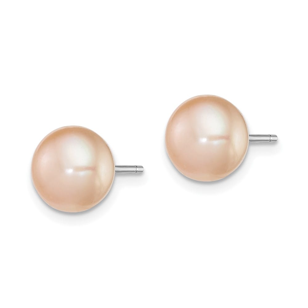 Sterling Silver 8-9mm Pink Button Freshwater Pearl Post Earrings, view 2 of 4