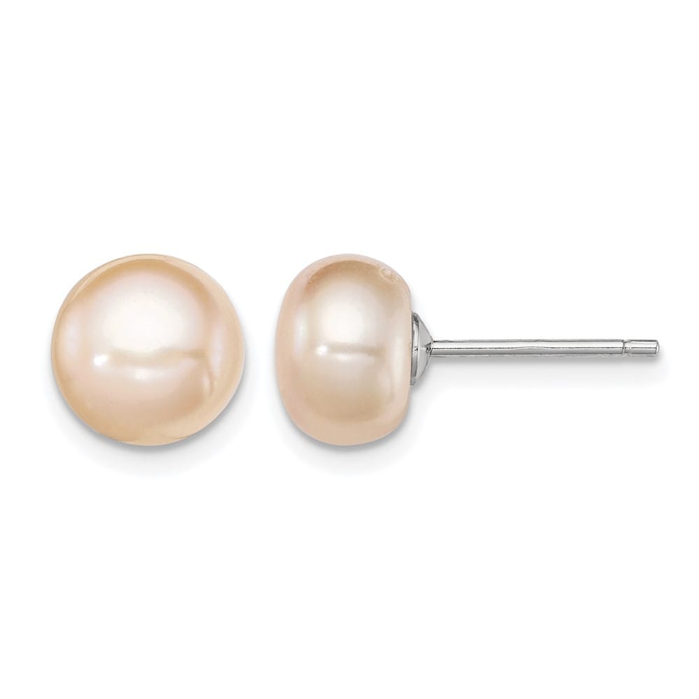 Sterling Silver 8-9mm Pink Button Freshwater Pearl Post Earrings, view 1 of 4