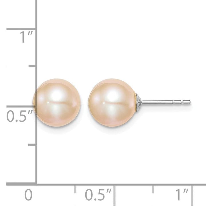 Sterling Silver 8-9mm Pink Round Freshwater Pearl Post Earrings, view 4 of 4