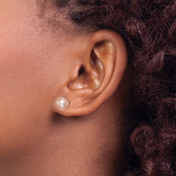 Sterling Silver 8-9mm Pink Round Freshwater Pearl Post Earrings, view 3 of 4