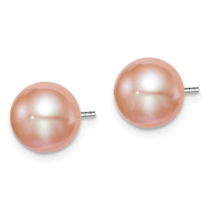 Sterling Silver 8-9mm Pink Round Freshwater Pearl Post Earrings, view 2 of 4