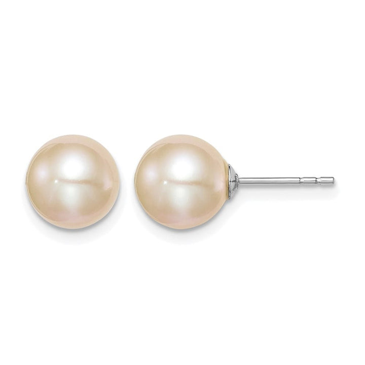 Sterling Silver 8-9mm Pink Round Freshwater Pearl Post Earrings, view 1 of 4
