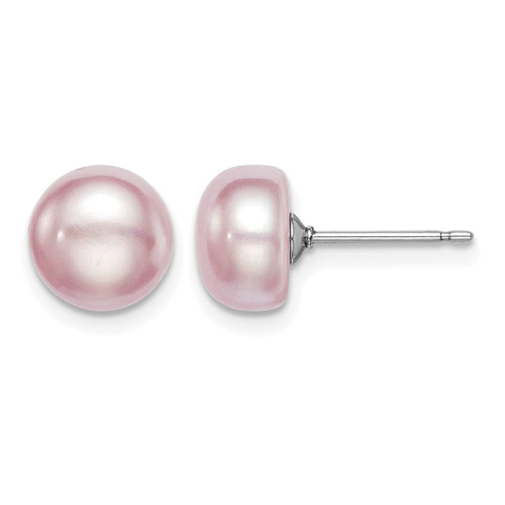 Sterling Silver 8-9mm Purple Button Freshwater Pearl Post Earrings, view 1 of 4