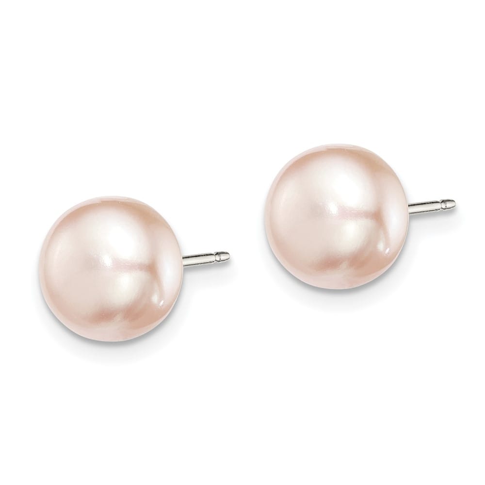 Sterling Silver 8-9mm Purple Button Freshwater Pearl Post Earrings, view 2 of 4