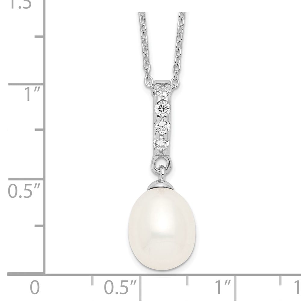 Sterling Silver 8-9mm Teardrop Cultured Pearl and CZ 17 inch Necklace