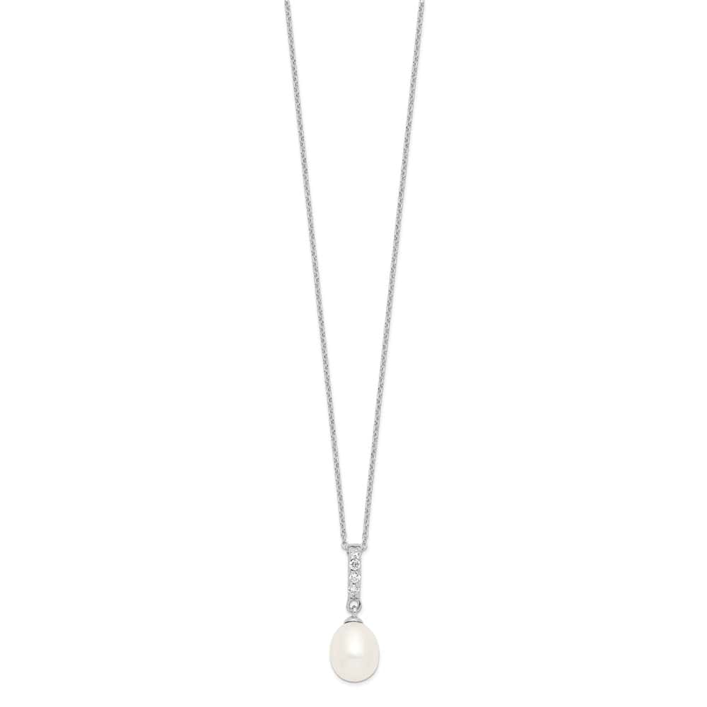 Sterling Silver 8-9mm Teardrop Cultured Pearl and CZ 17 inch Necklace
