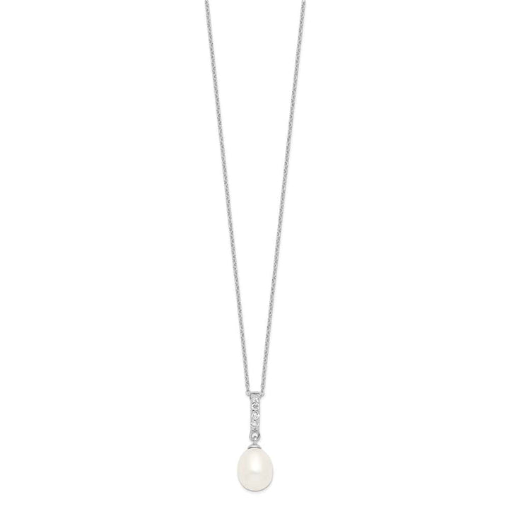 Sterling Silver 8-9mm Teardrop Cultured Pearl and CZ 17 inch Necklace
