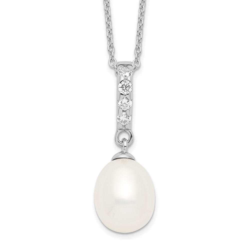 Sterling Silver 8-9mm Teardrop Cultured Pearl and CZ 17 inch Necklace