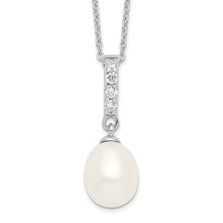 Sterling Silver 8-9mm Teardrop Cultured Pearl and CZ 17 inch Necklace