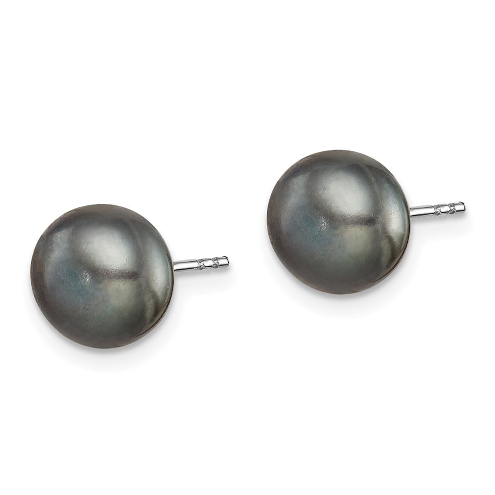 Sterling Silver 8-9mm White, Black Button Pearl Set of 5 Post Earrings, view 7 of 7