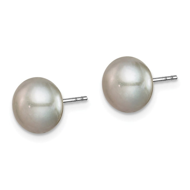Sterling Silver 8-9mm White, Black Button Pearl Set of 5 Post Earrings, view 6 of 7