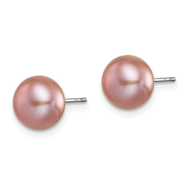 Sterling Silver 8-9mm White, Black Button Pearl Set of 5 Post Earrings, view 5 of 7
