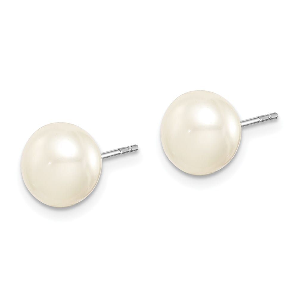 Sterling Silver 8-9mm White, Black Button Pearl Set of 5 Post Earrings, view 2 of 7