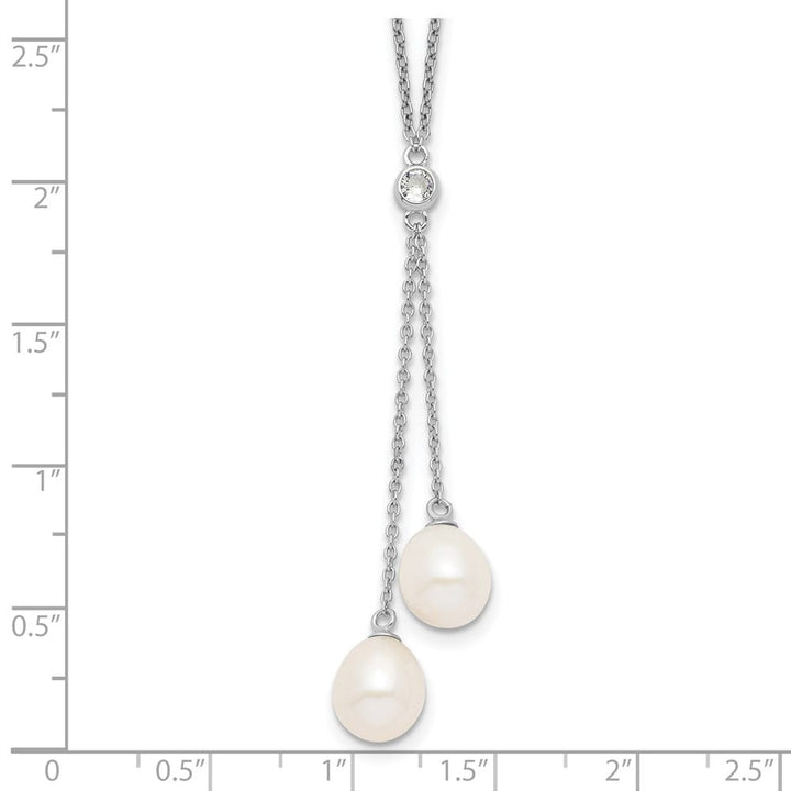 Sterling Silver 8-9mm White Cultured Pearl and CZ 18 inch Y-Necklace