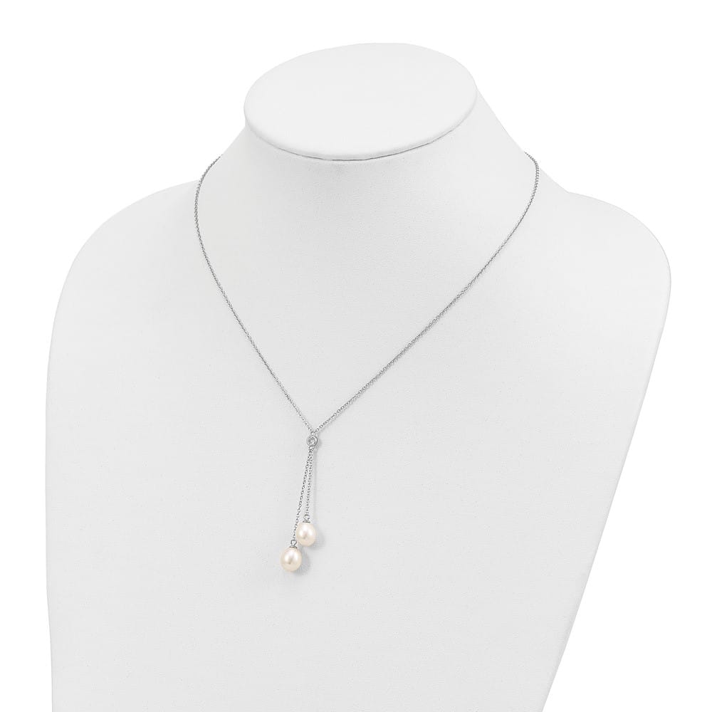 Sterling Silver 8-9mm White Cultured Pearl and CZ 18 inch Y-Necklace