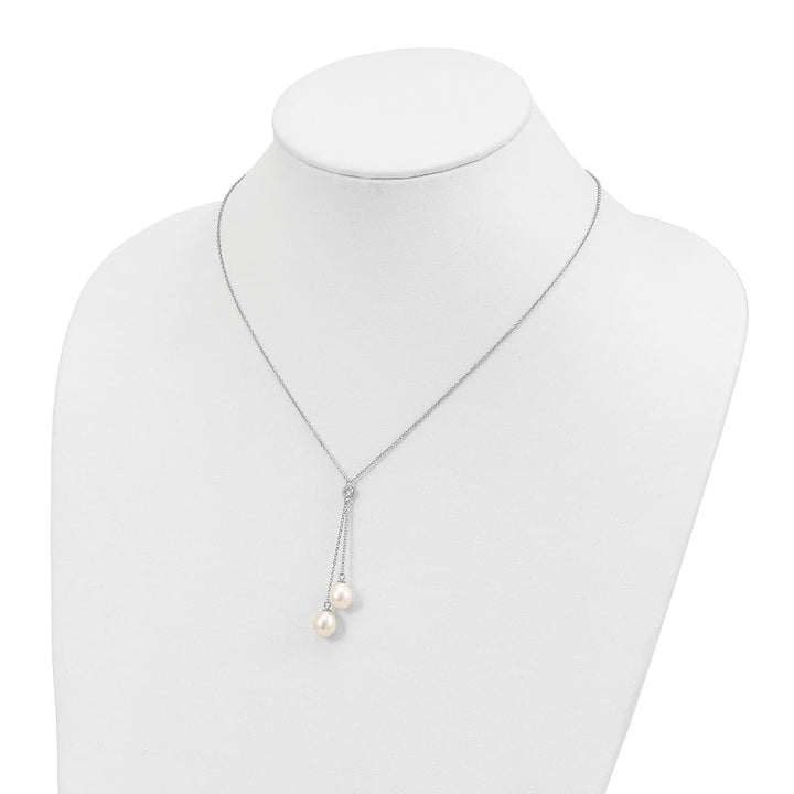 Sterling Silver 8-9mm White Cultured Pearl and CZ 18 inch Y-Necklace
