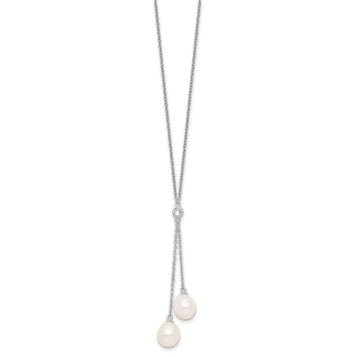 Sterling Silver 8-9mm White Cultured Pearl and CZ 18 inch Y-Necklace