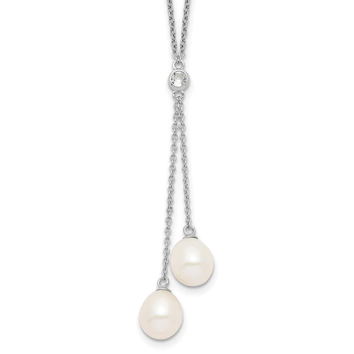 Sterling Silver 8-9mm White Cultured Pearl and CZ 18 inch Y-Necklace