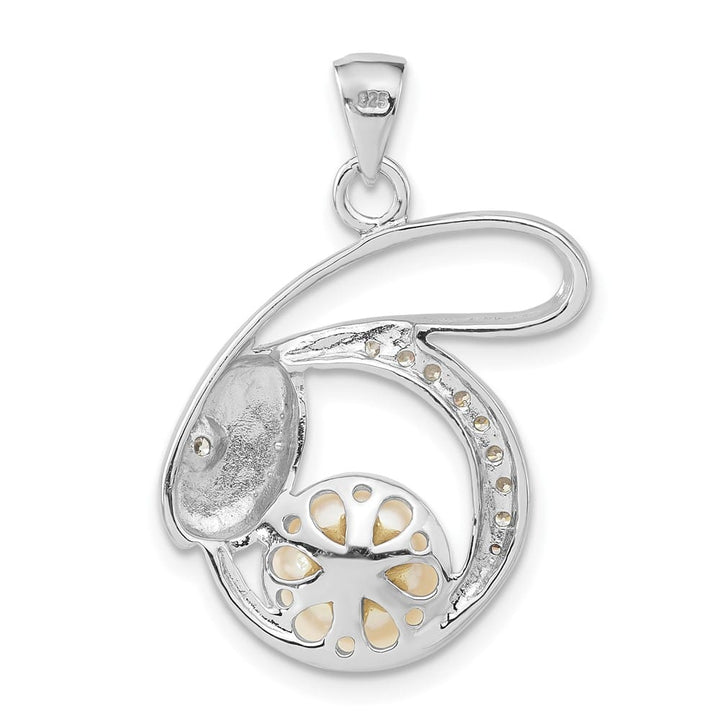 Sterling Silver 8-9mm White Cultured Pearl and CZ Rabbit Pendant
