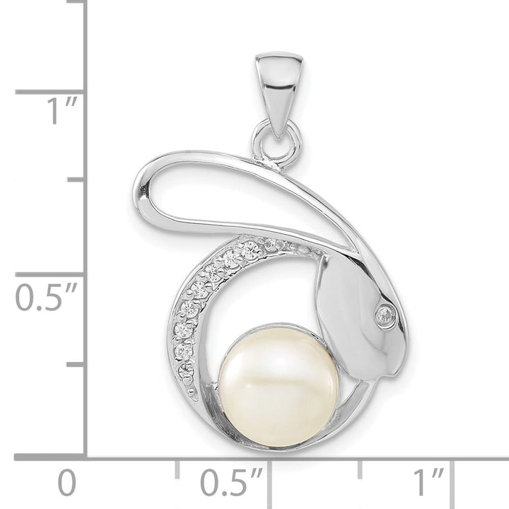 Sterling Silver 8-9mm White Cultured Pearl and CZ Rabbit Pendant