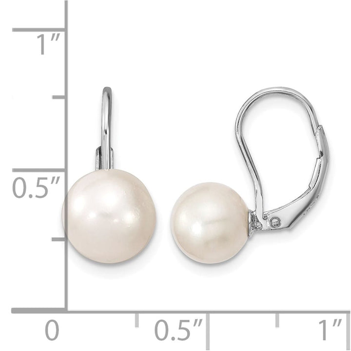 Sterling Silver 8-9mm White Round Freshwater Pearl Leverback Earrings, view 4 of 4