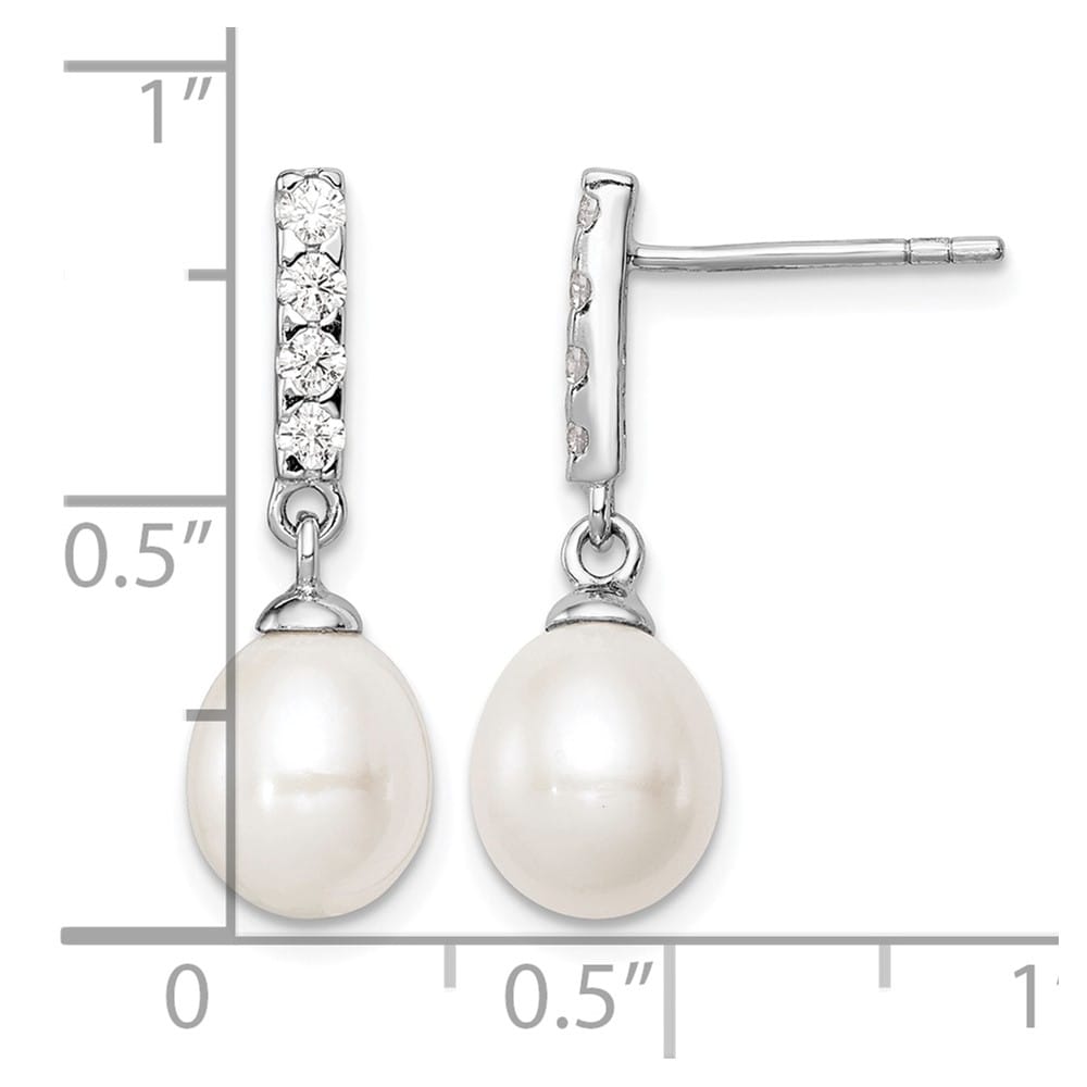 Sterling Silver 8-9mm White Teardrop Pearl and CZ Post Earrings, view 4 of 4