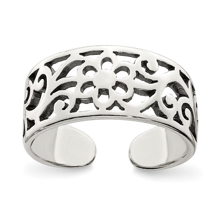 Sterling Silver 8 mm Antiqued Floral Toe Ring