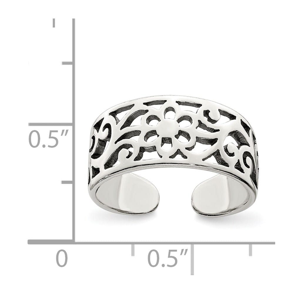 Sterling Silver 8 mm Antiqued Floral Toe Ring