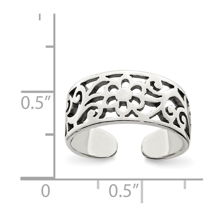 Sterling Silver 8 mm Antiqued Floral Toe Ring